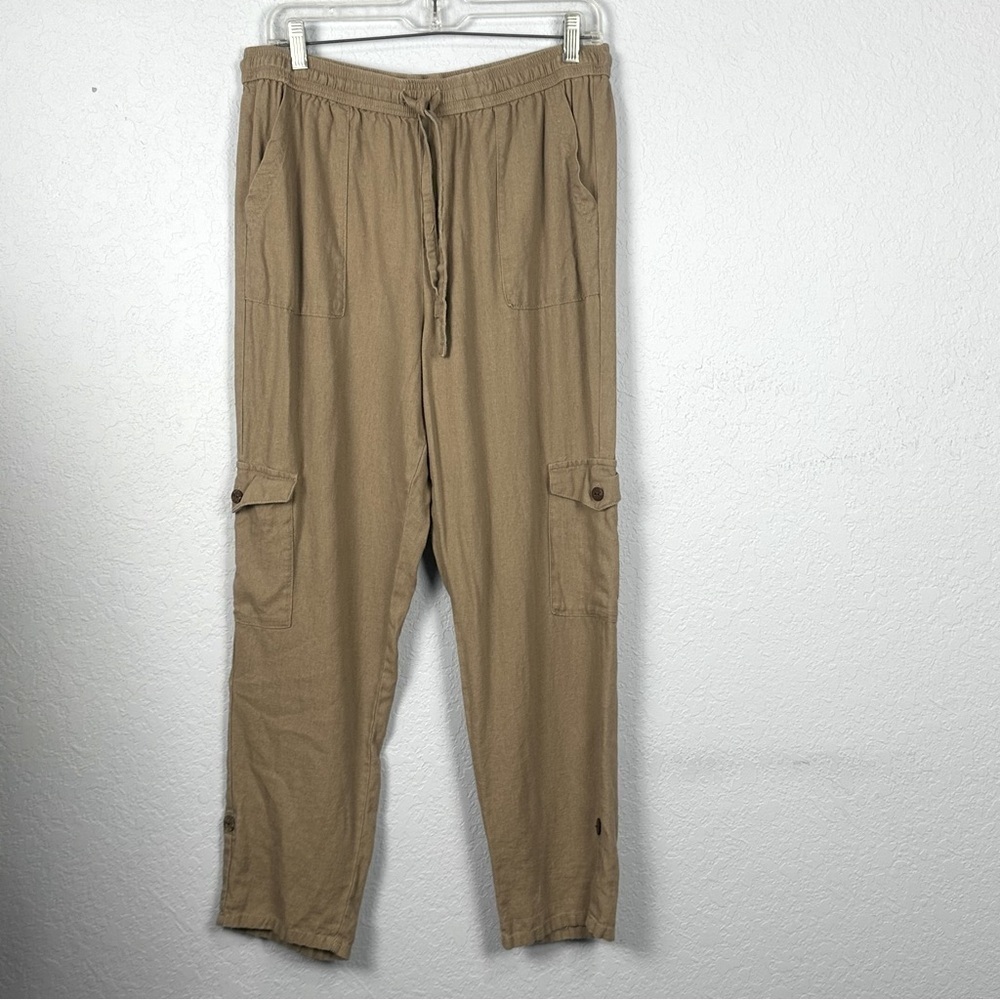 Rewash Linen Blend Beige Elastic Drawstring Waist Adjustable Boho Cargo Pants